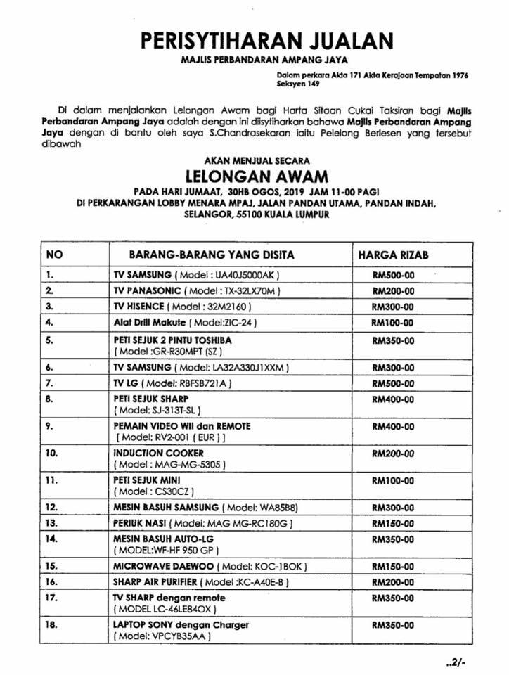 Lelongan Awam Portal Rasmi Majlis Perbandaran Ampang Jaya Mpaj