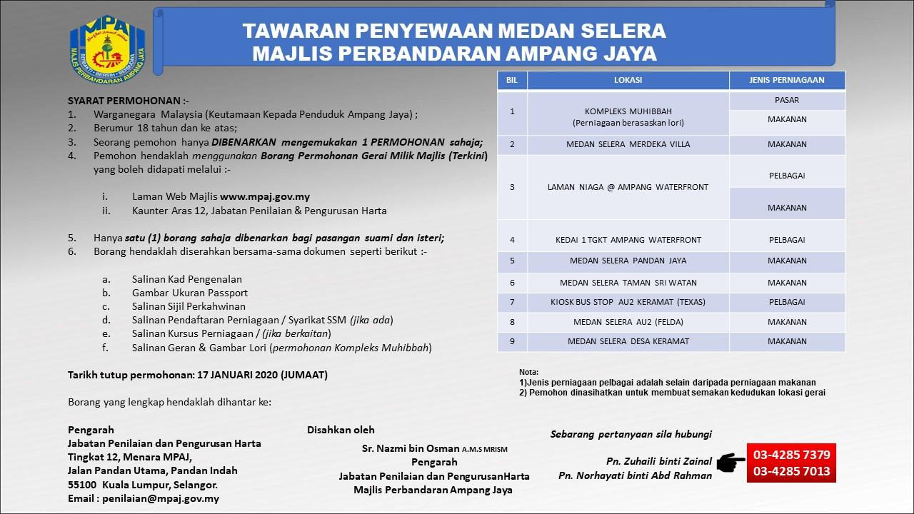 Tawaran Penyewaan Medan Selera Majlis Perbandaran Ampang Jaya