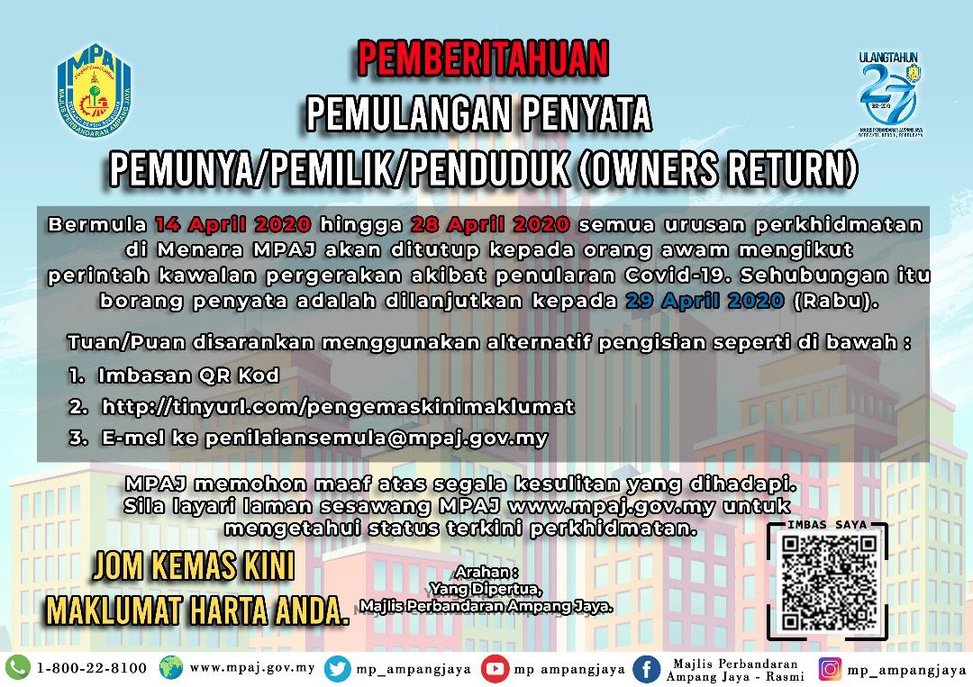 Terkini Pemberitahuan Pemulangan Penyata Pemunya Pemilik Penduduk Owners Return Portal Rasmi Majlis Perbandaran Ampang Jaya Mpaj