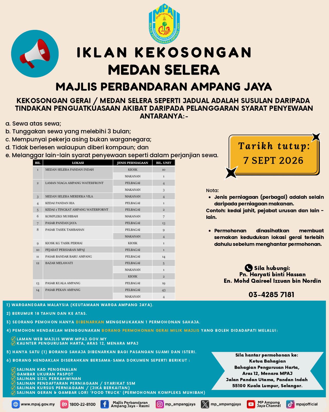 IKLAN KEKOSONGAN MEDAN SELERA DAN PASAR MPAJ 2026