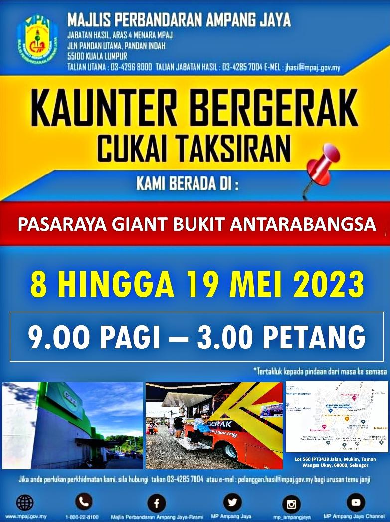  JADUAL KAUNTER BERGERAK CUKAI TAKSIRAN BAGI BULAN MEI