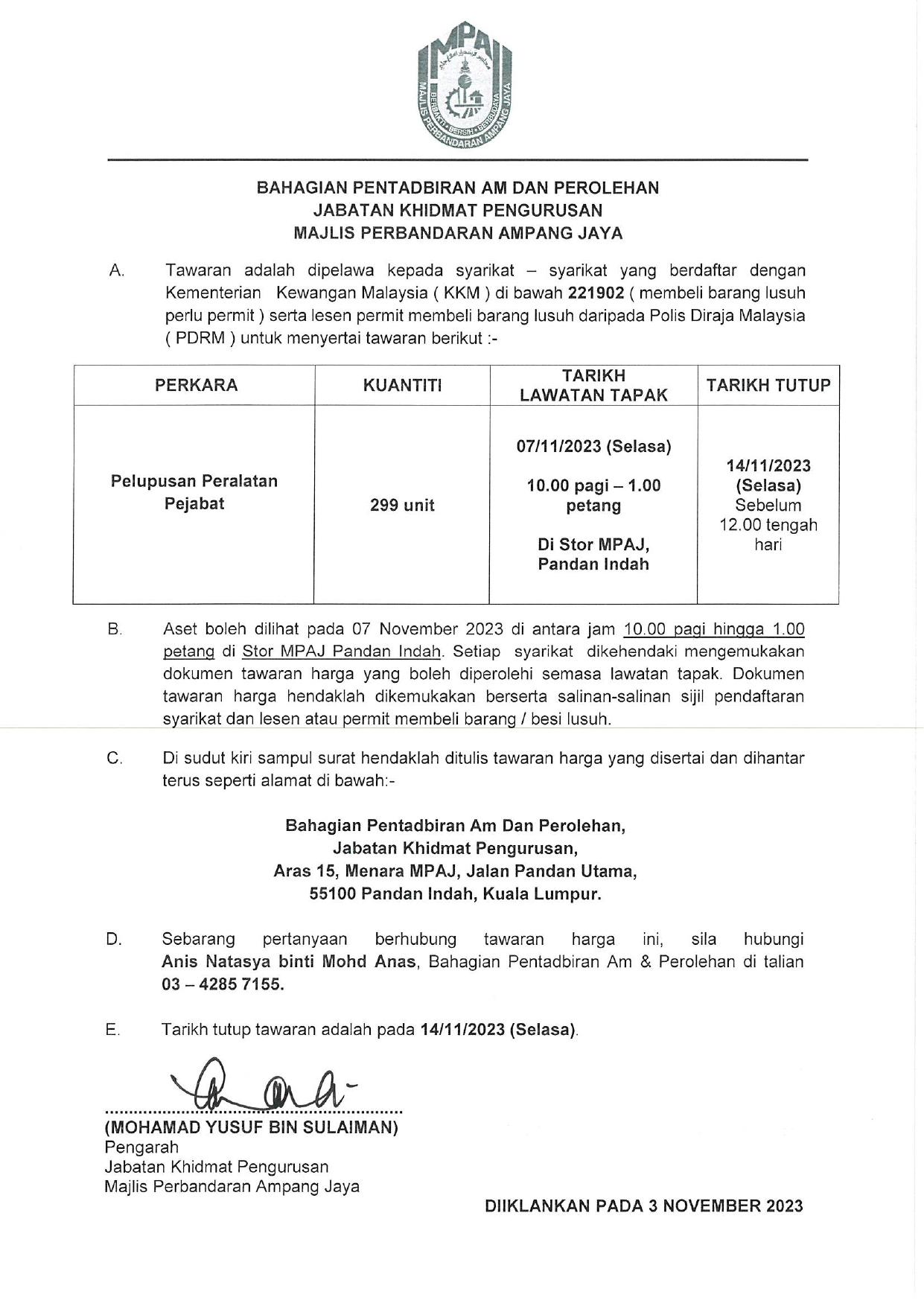 PELUPUSAN PERALATAN PEJABAT