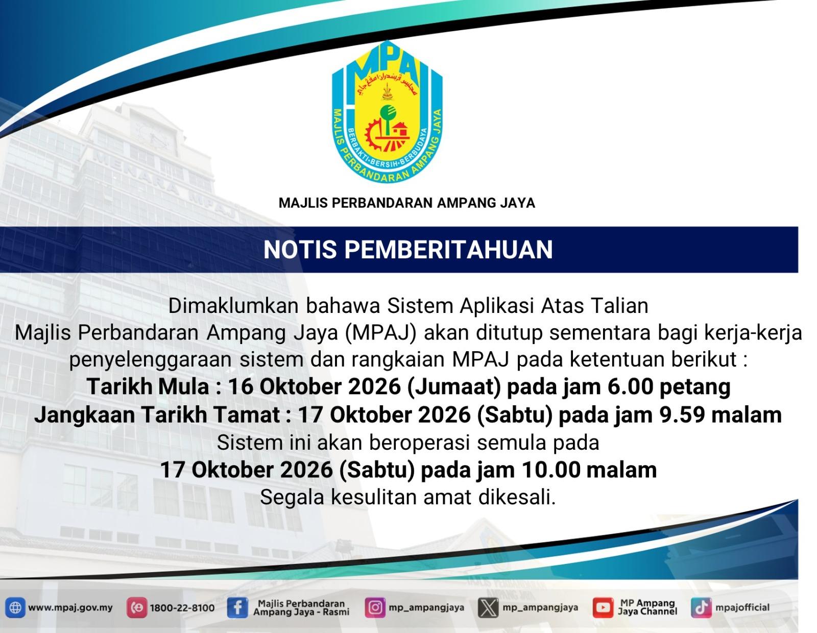 NOTIS MAKLUMAN PENYELENGGARAAN SISTEM ICOMM MPAJ