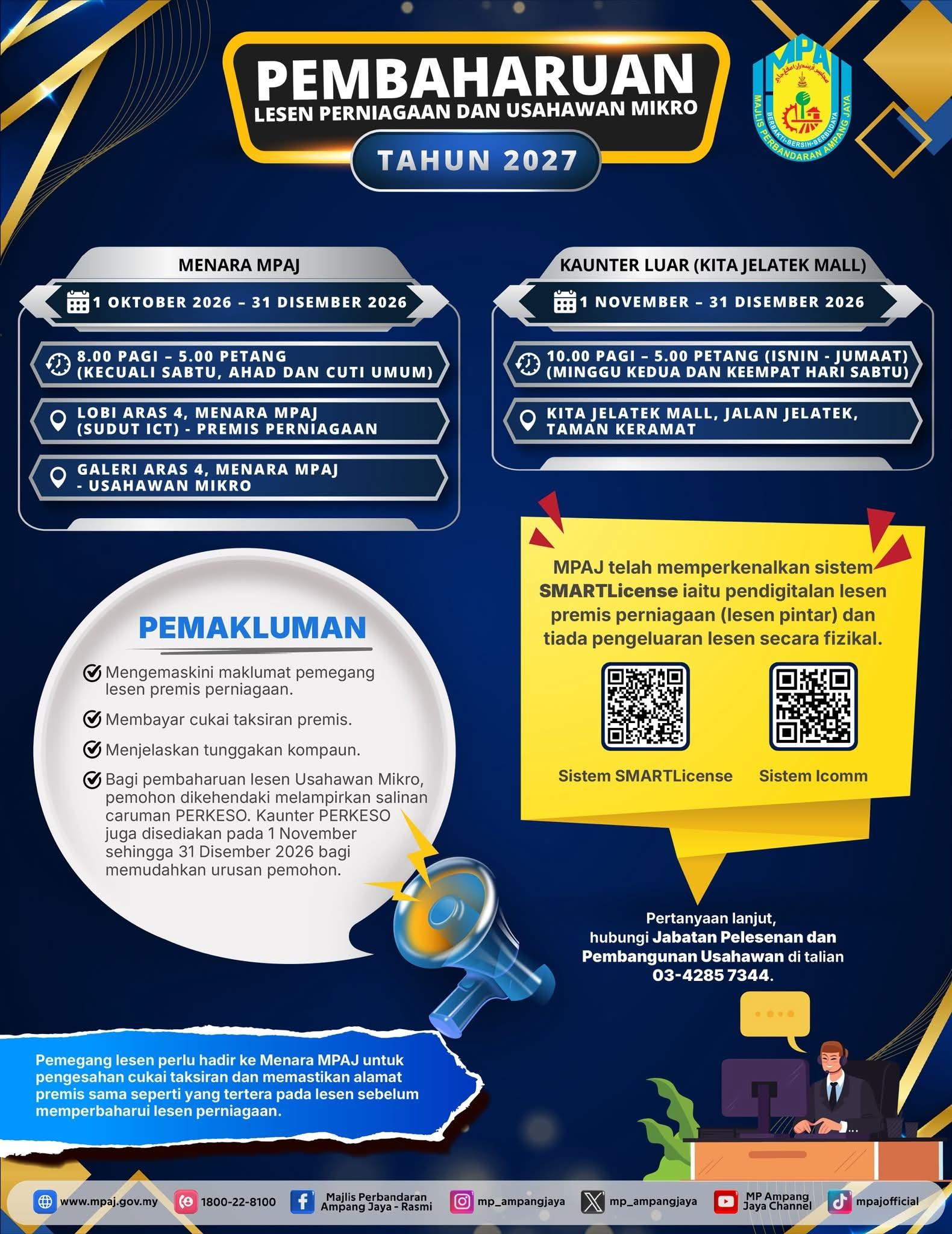 PEMBAHARUAN LESEN PERNIAGAAN & USAHAWAN MIKRO MPAJ TAHUN 2027