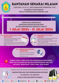 Tempoh Sesi Mendengar Bantahan Senarai Nilaian Baru MPAJ 